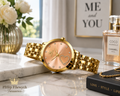WA-17A--OLEVS 5189 Ladies Quartz Watch 36mm Yellow Gold Tone Love Fashion Luminous Dial 3 BAR Waterproof